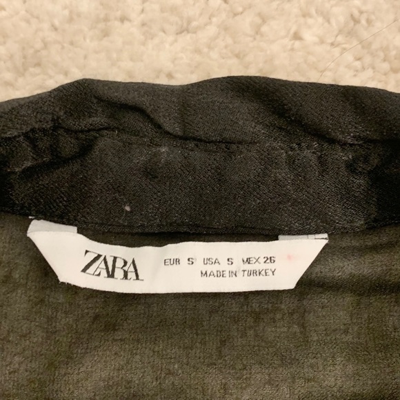 ZARA Sheer Satin Block Cutout Black Button Down Blouse - Picture 12 of 14
